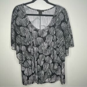 Susan Lawrence Black White Poncho Blouse XL Geometric MidCentury Modern Boho